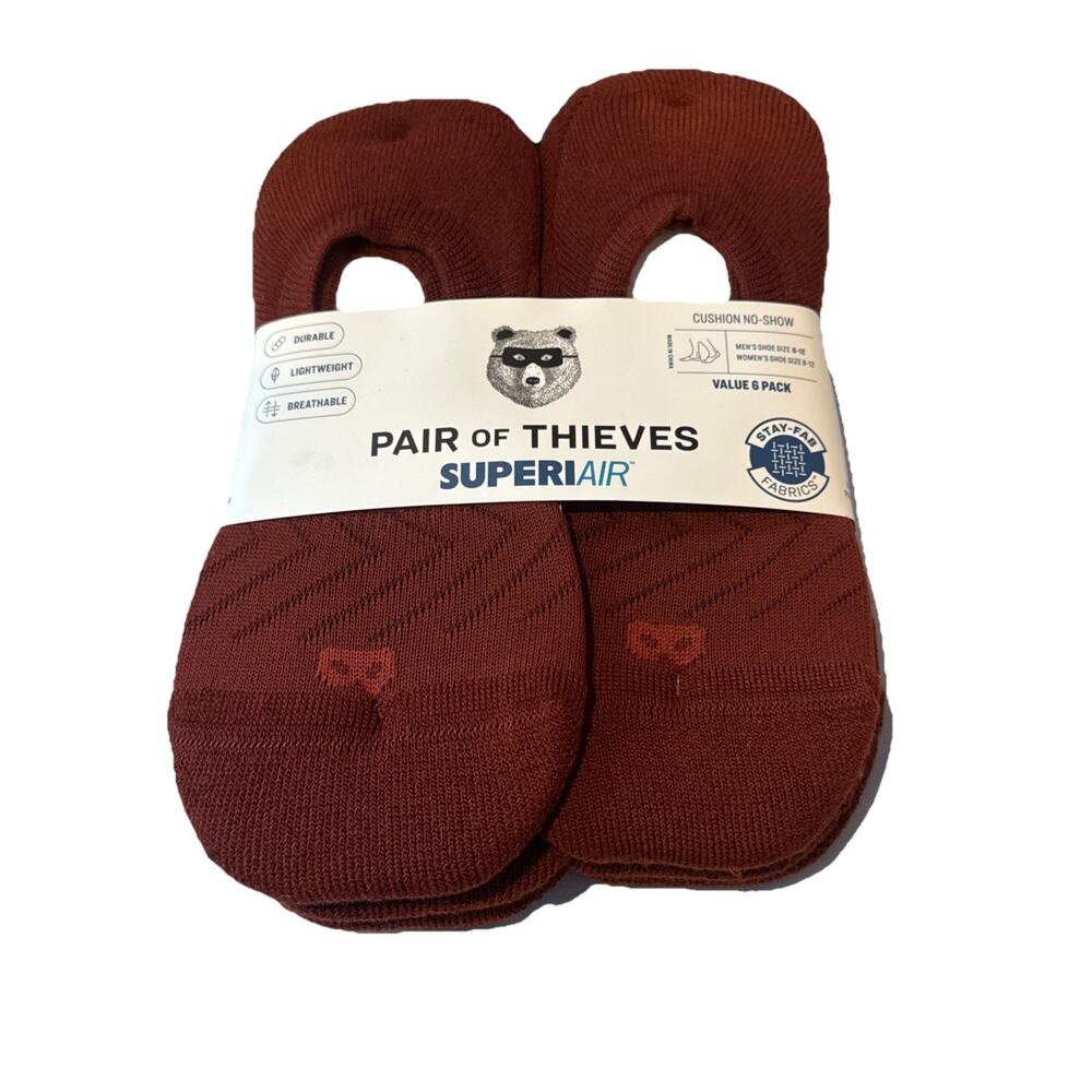 Pair of Thieves “SuperIAir” No Show Socks Red Mens 6-12 Womens 8-12 Pack of 6